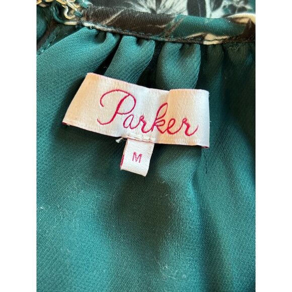 Beautiful Parker Summer Dress Green w/ Floral Print Stretch Waist w/ Tie M - Picture 8 of 8